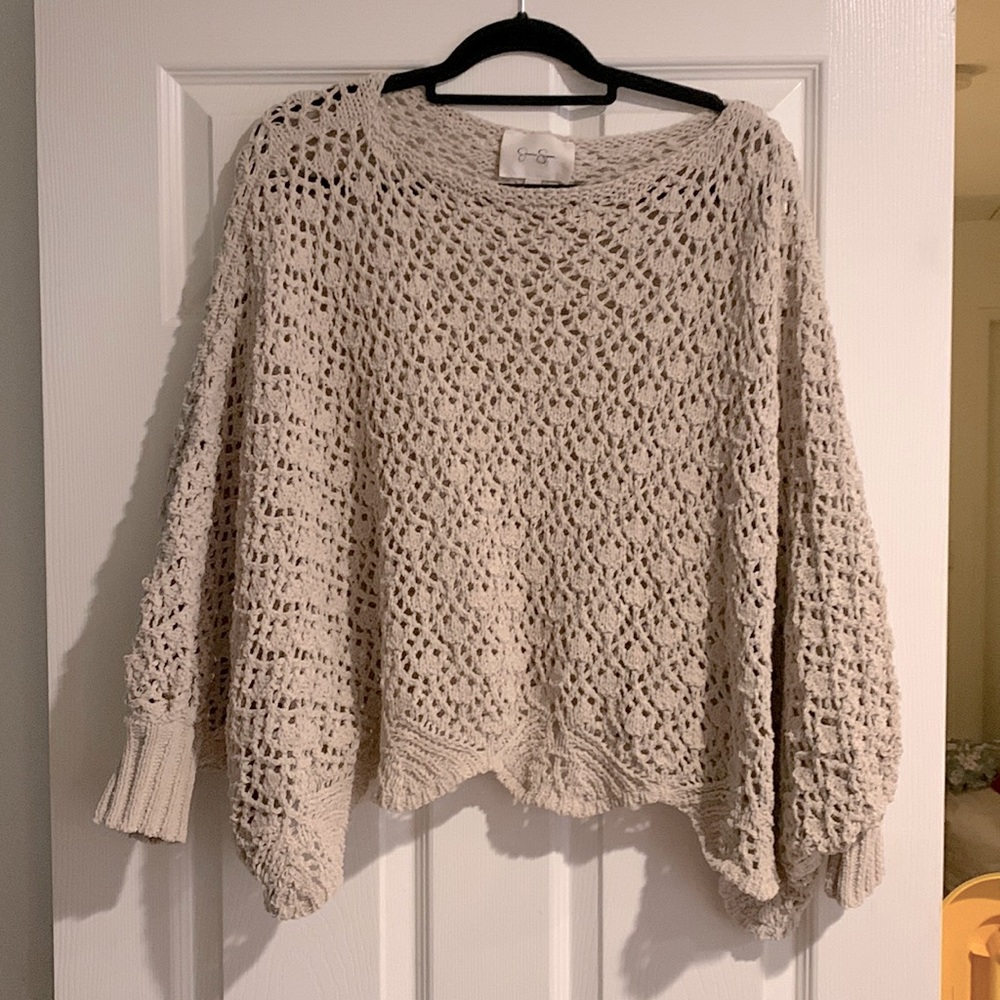JESSICA SIMPSON MED TAN COLOR PONCHO PULLOVER KNITTED